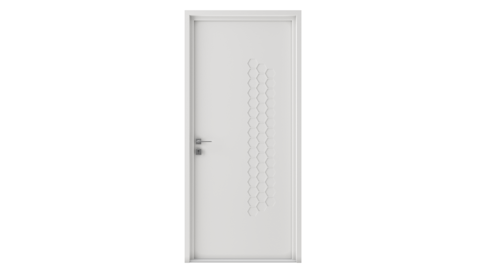 Porte d'entrée acier QUIBERON Porte d'entrée blanche avec décor en nid d'abeille